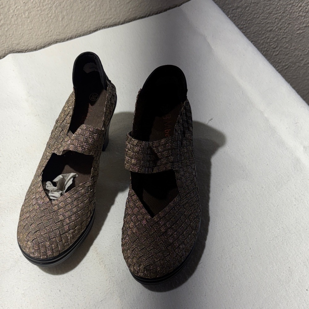 bernie mev. Woven Mary Jane Flats in Metallic Brown
